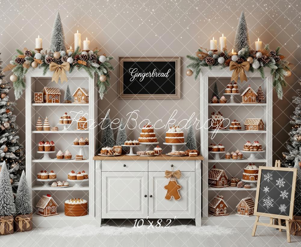 Kate Weihnachten Lebkuchenhaus Gebäck Weiß Hintergrund Entworfen von Patty Roberts