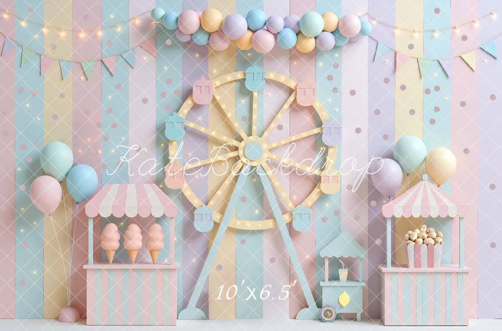 Kate Zirkus Riesenrad Luftballons Pastell Hintergrund Entworfen von Mini MakeBelieve - Kate Backdrop.de