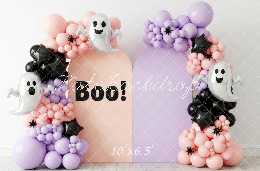 Kate Halloween Geister Ballonbogen Pastell Hintergrund Entworfen von Patty Roberts - Kate Backdrop.de