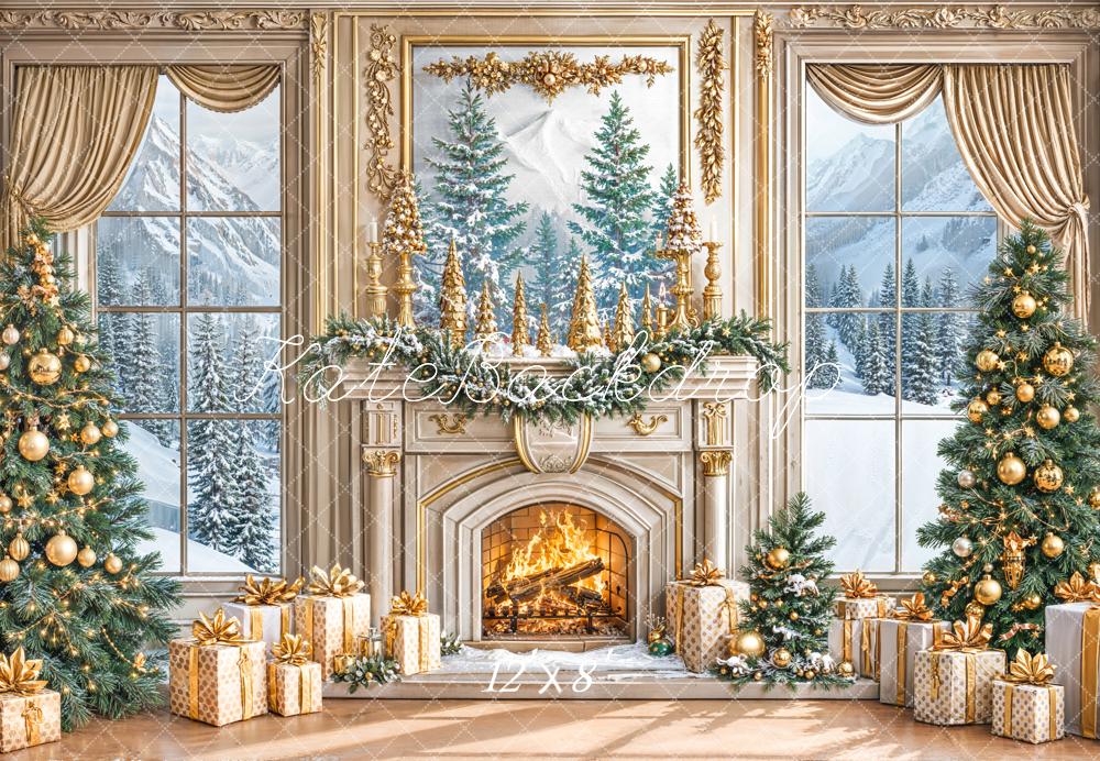 Kate Weihnachten Kamin Geschenke Gold Fleece Hintergrund Entworfen von Emetselch - Kate Backdrop.de