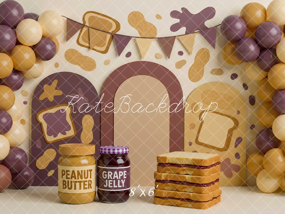 Kate Sandwich Erdnussbutter Traubengelee Ballons Braun Hintergrund Entworfen von Mini MakeBelieve - Kate Backdrop.de