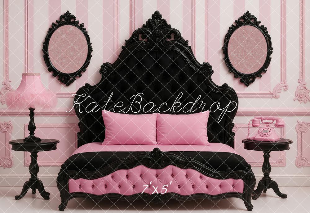 Kate Mädchenzimmer Barock Bett Rosa Hintergrund Entworfen von Ashley Paul - Kate Backdrop.de