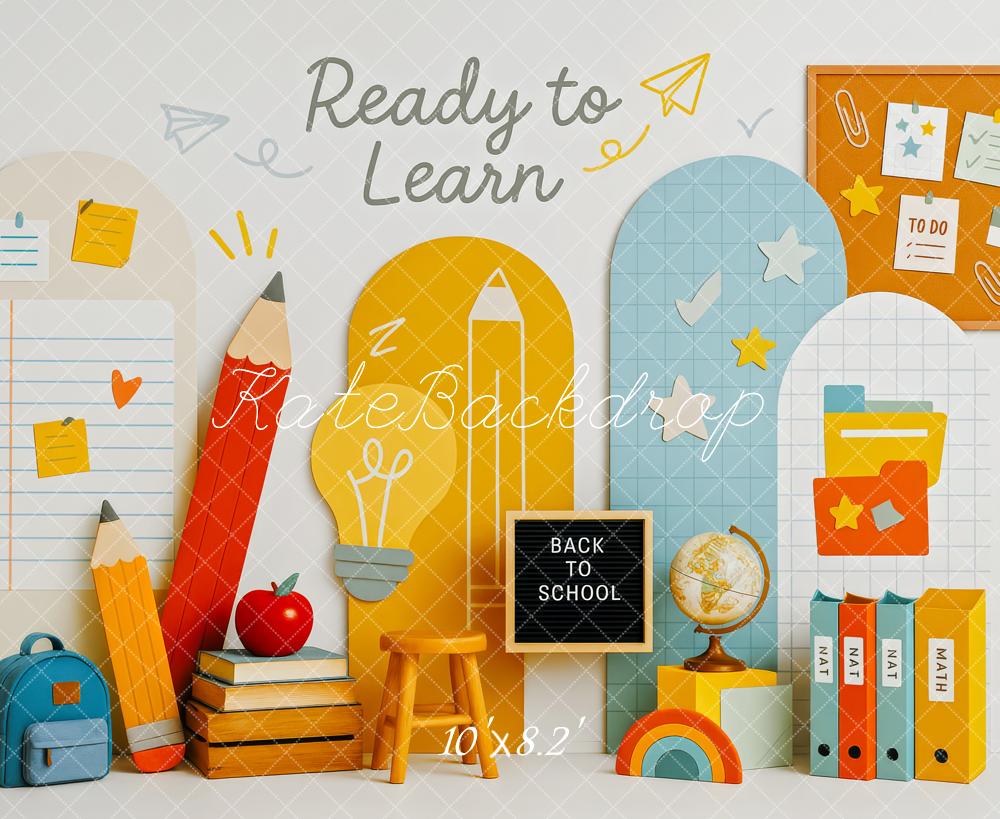 Kate Zurück zur Schule Schulmaterialien Bunt Hintergrund Entworfen von Patty Roberts - Kate Backdrop.de