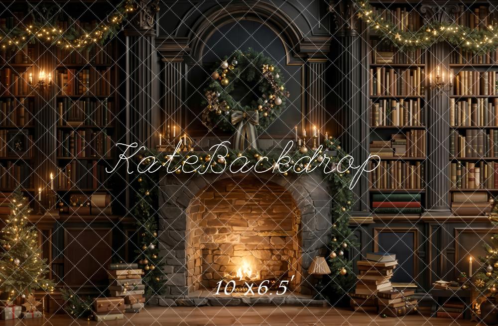 Kate Weihnachten Kamin Bücherregal Gemütlich Fleece Hintergrund Entworfen von Emetselch - Kate Backdrop.de