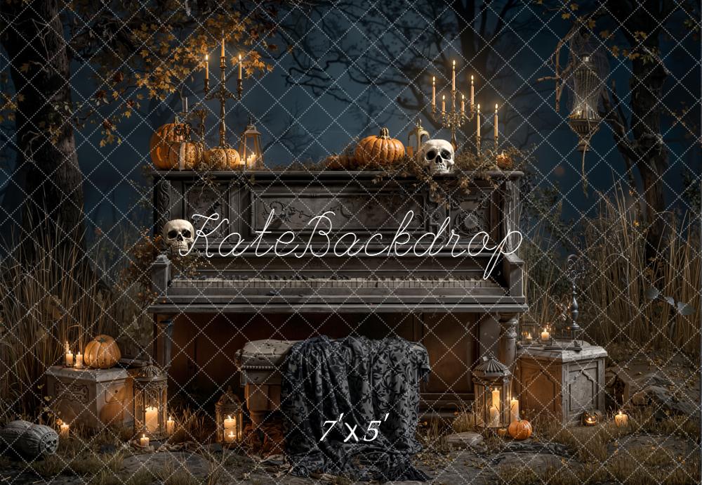 Kate Halloween Klavier Kürbisse Schädel Hintergrund Entworfen von Emetselch - Kate Backdrop.de