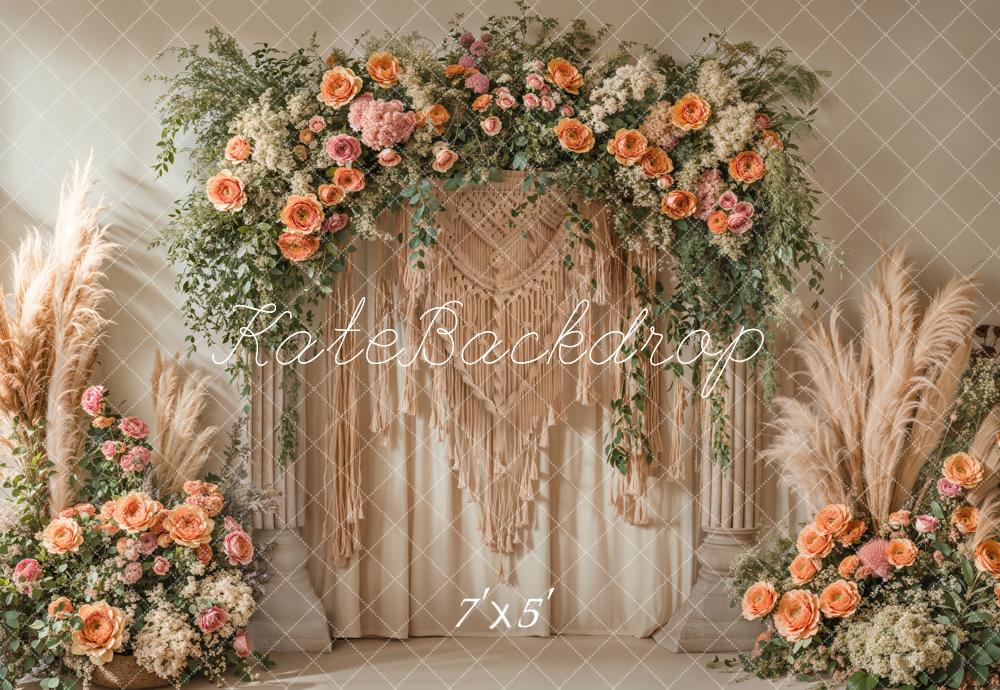 Kate Boho Blumenkranz Makramee Beige Hintergrund Entworfen von Emetselch