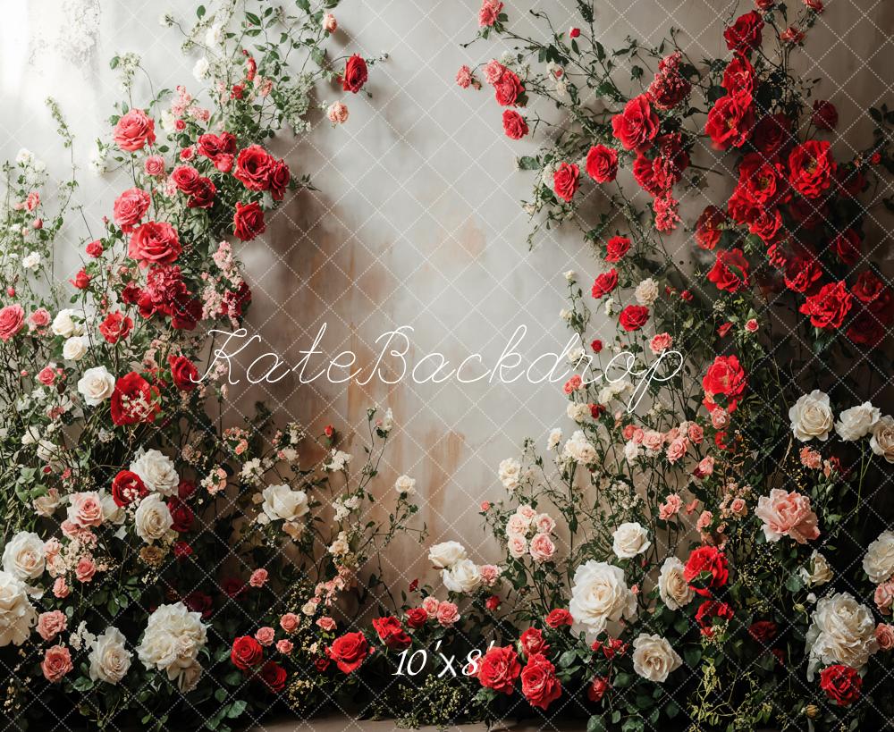 Kate Romantische Blumen Wand Rot Weiß Fleece Hintergrund Entworfen von Emetselch