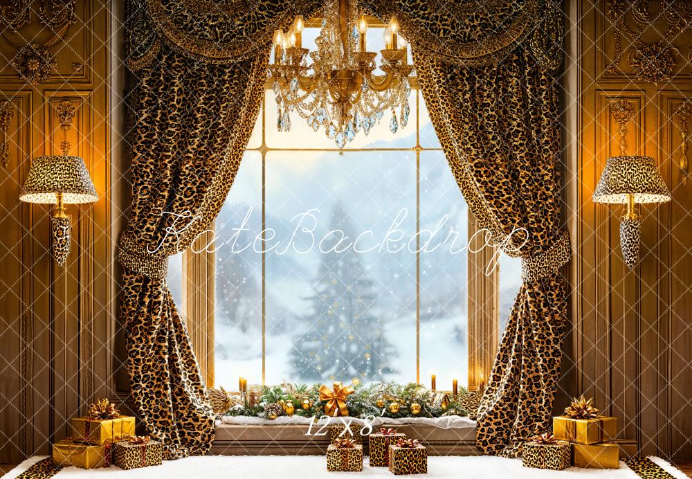 Kate Weihnachten Fenster Vorhang Gold Fleece Hintergrund Entworfen von Emetselch - Kate Backdrop.de