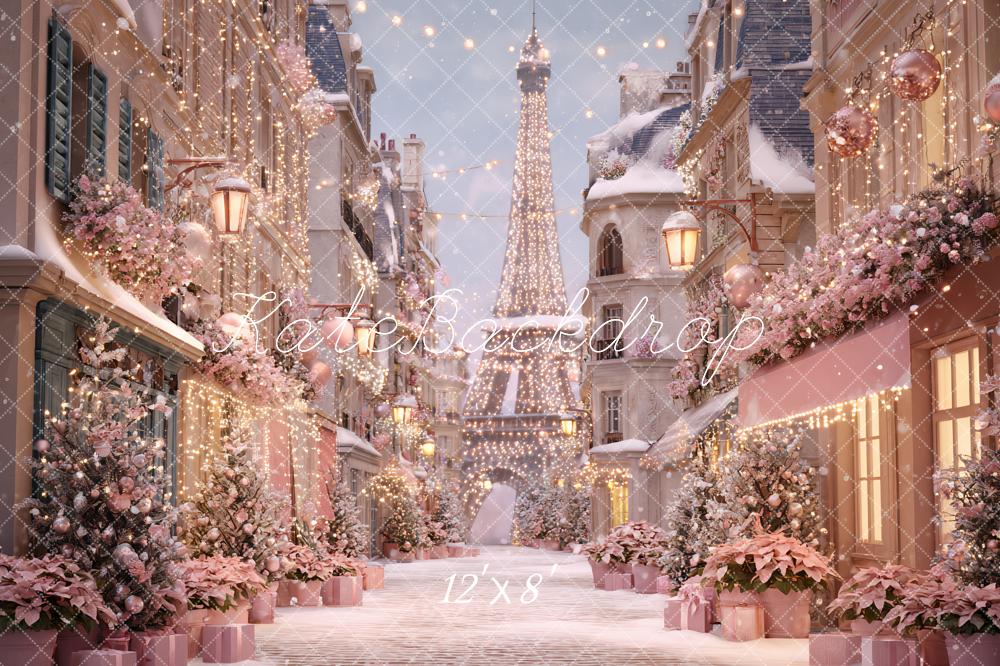 Kate Weihnachten Paris Straße Lichter Rosa Hintergrund Entworfen von Ashley Paul