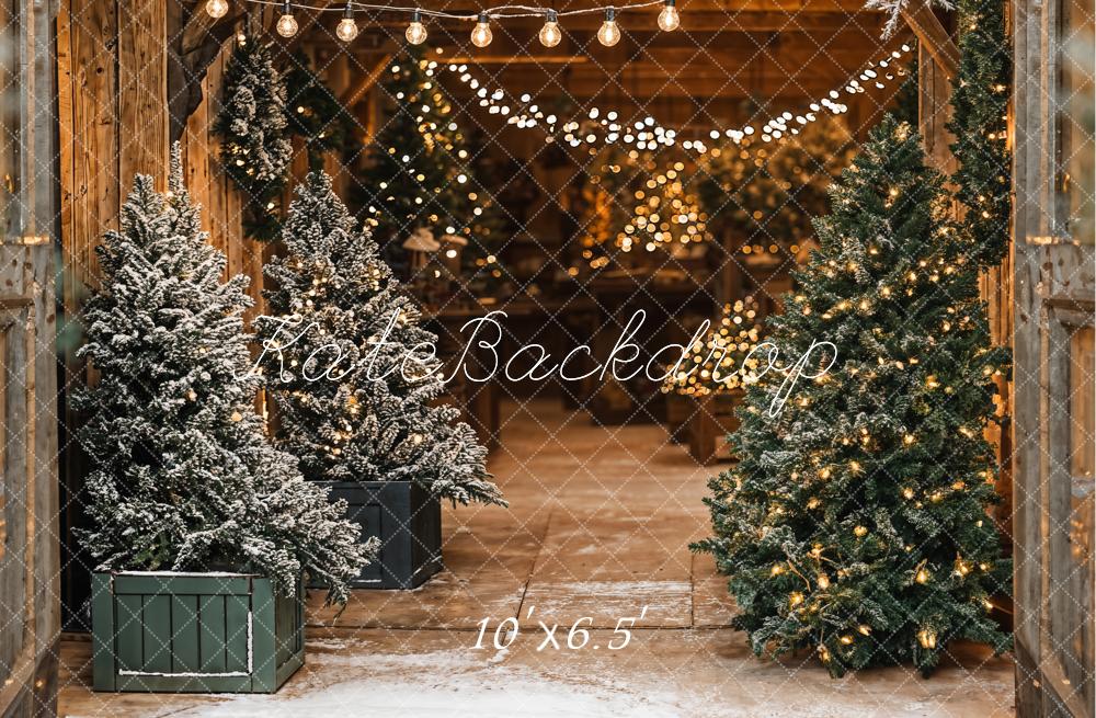 Kate Weihnachten Tannen Schnee Lichterkette Hintergrund Entworfen von Emetselch