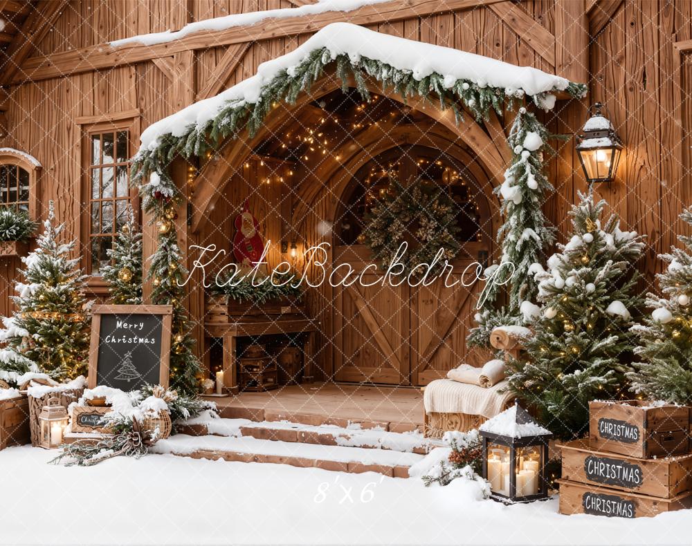 Kate Weihnachten Holzhütte Schnee Tannen Fleece Hintergrund Entworfen von Emetselch - Kate Backdrop.de