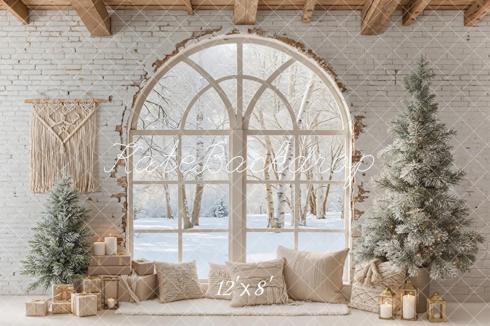 Kate Weihnachten Fenster Schneebäume Neutral Fleece Hintergrund Entworfen von Emetselch - Kate Backdrop.de