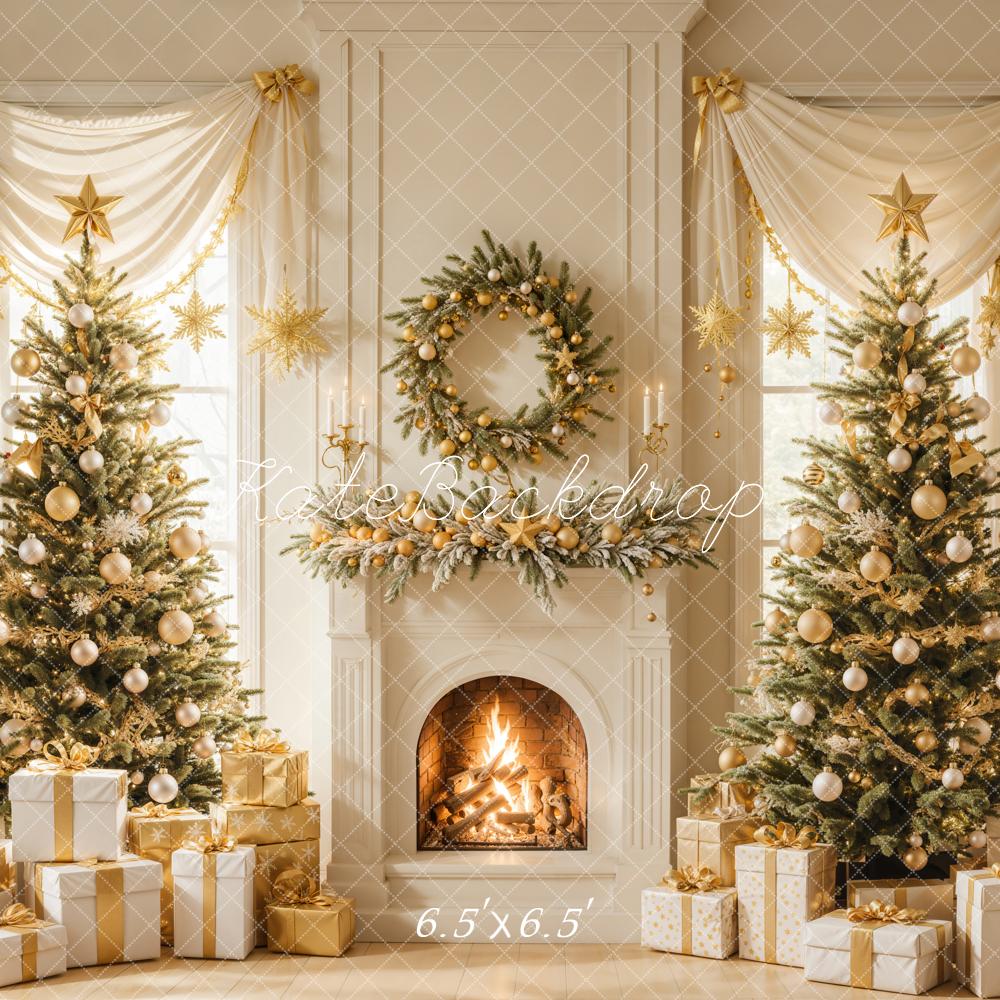 Kate Weihnachten Kamin Weihnachtsbäume Gold Hintergrund Entworfen von Emetselch