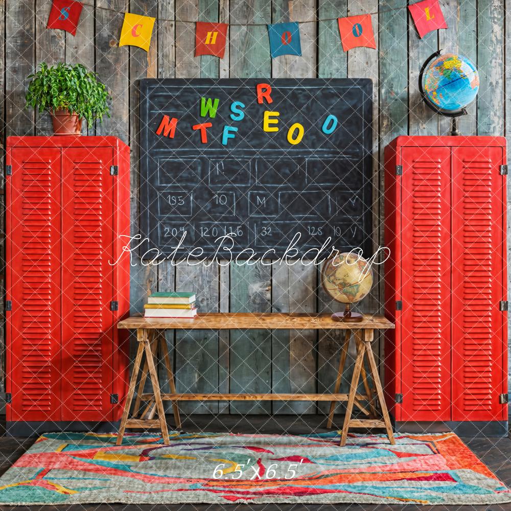Kate Zurück Zur Schule Rote Spinde Tafel Vintage Hintergrund Entworfen von Emetselch - Kate Backdrop.de