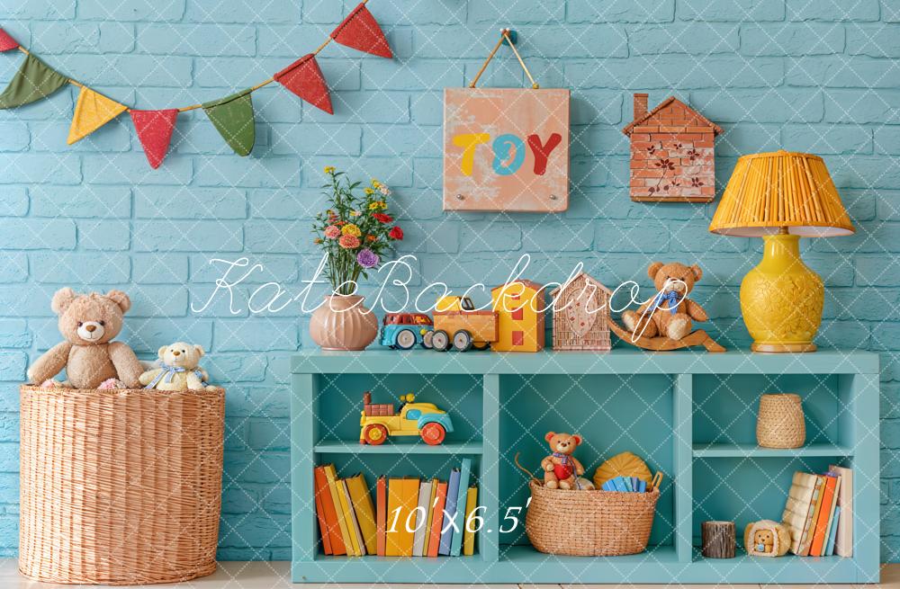 Kate Kinder Spielzimmer Spielzeug Blau Fleece Hintergrund Entworfen von Emetselch