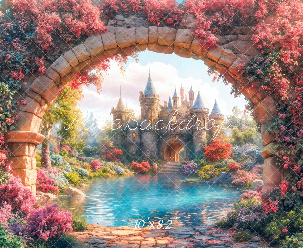 Kate Märchen Schloss Steinbogen Blumen Traumhaft Hintergrund Entworfen von Emetselch - Kate Backdrop.de