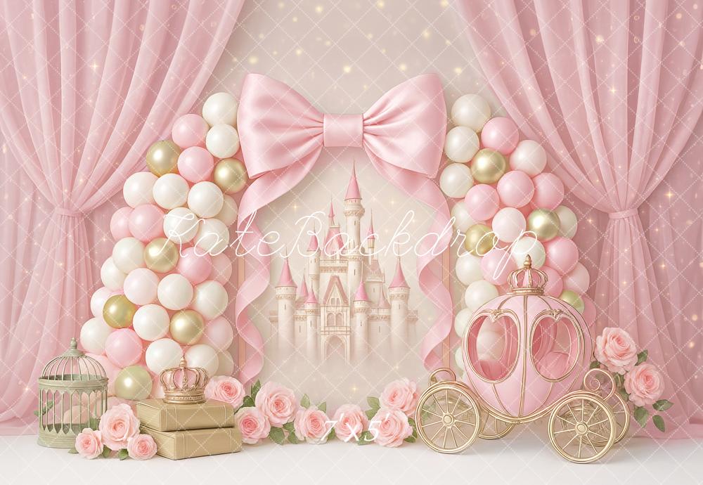Kate Prinzessin Schloss Ballons Rosa Hintergrund Entworfen von Ashley Paul - Kate Backdrop.de