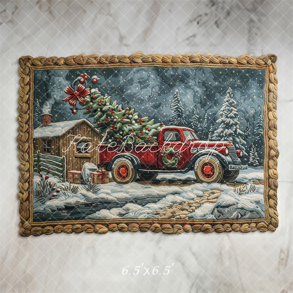 Kate Weihnachten Roter Truck Tannenbaum Schnee Hintergrund Entworfen von Laura Bybee - Kate Backdrop.de