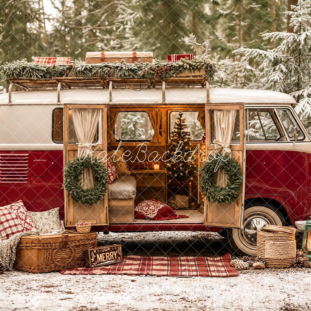 Kate Weihnachten Wohnmobil Wald Vintage Hintergrund Entworfen von Emetselch