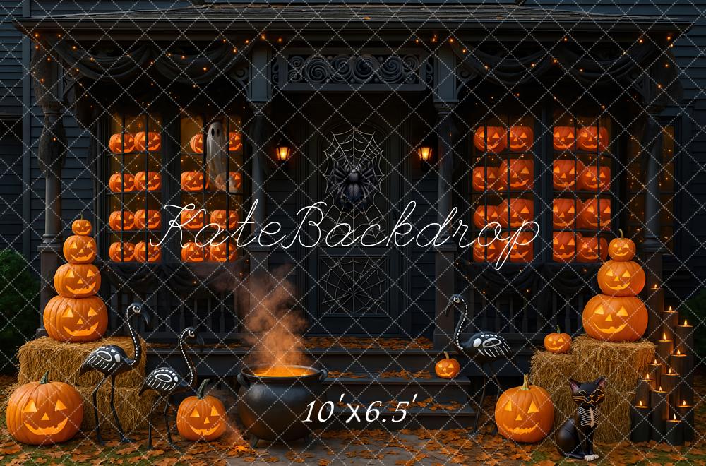 Kate Halloween Kürbisse Spinnennetz Dunkel Hintergrund Entworfen von Mini MakeBelieve - Kate Backdrop.de