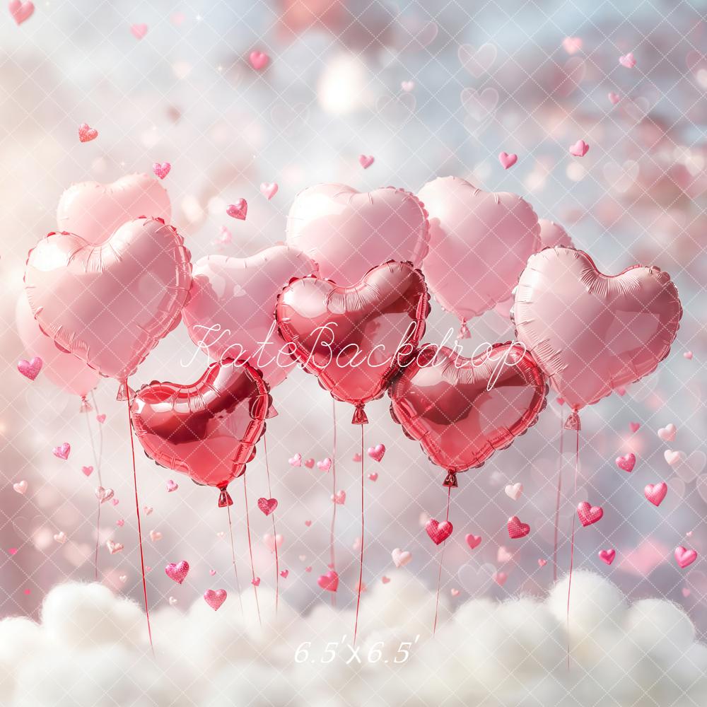 Kate Valentinstag Herzluftballons Wolken Rosa Hintergrund Entworfen von Emetselch - Kate Backdrop.de