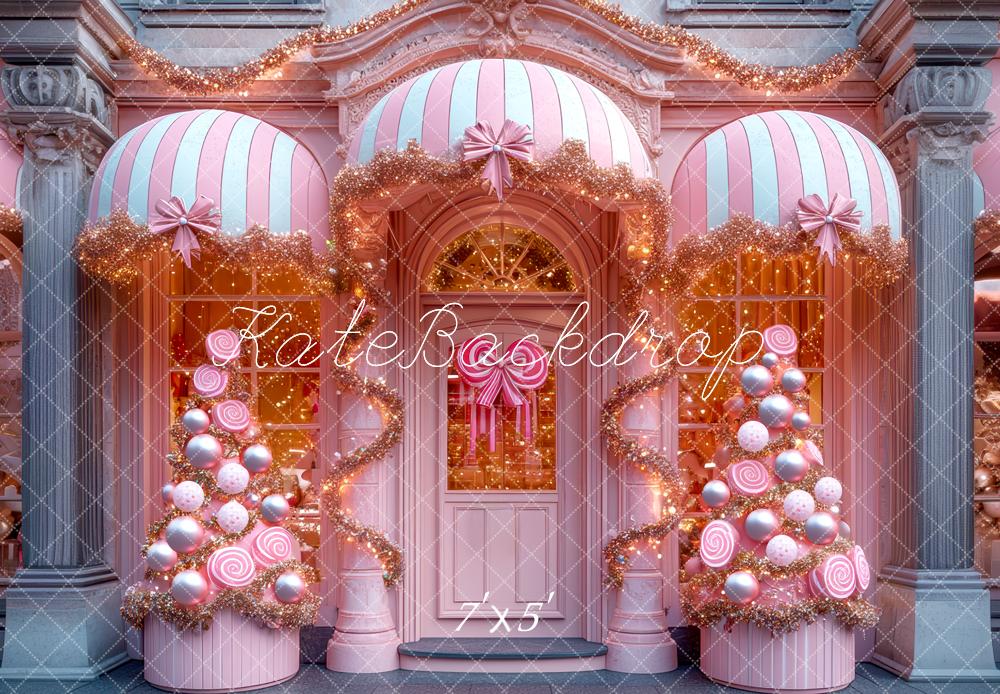 Kate Weihnachten Süßigkeiten Haus Rosa Hintergrund Entworfen von Mini MakeBelieve - Kate Backdrop.de