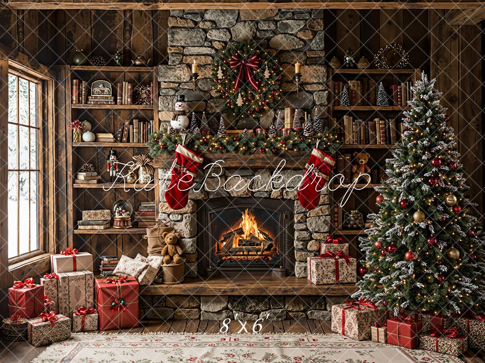 Kate Weihnachten Kamin Weihnachtsbaum Gemütlich Fleece Hintergrund Entworfen von Emetselch - Kate Backdrop.de