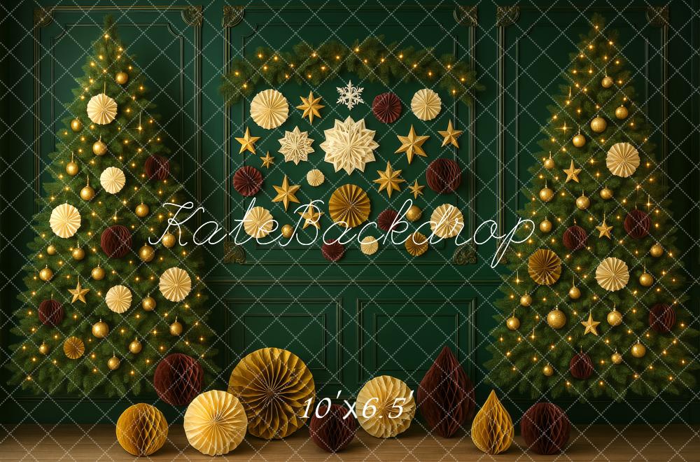 Kate Weihnachten Tannenbäume Gold Dekoration Hintergrund Entworfen von Megan Leigh - Kate Backdrop.de