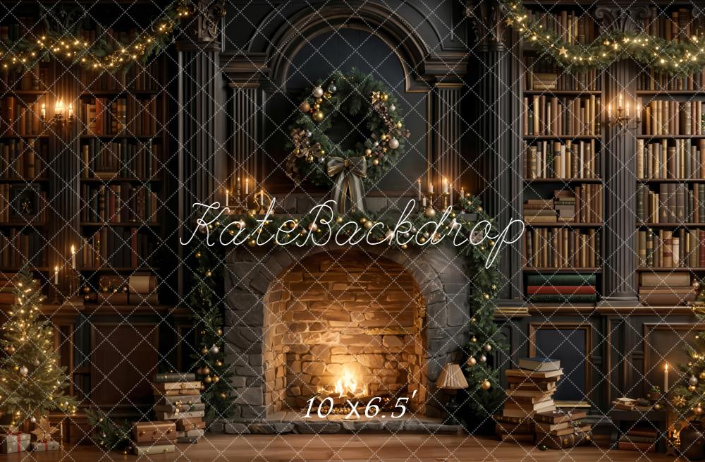 Kate Weihnachten Kamin Bücherregal Gemütlich Hintergrund Entworfen von Emetselch - Kate Backdrop.de