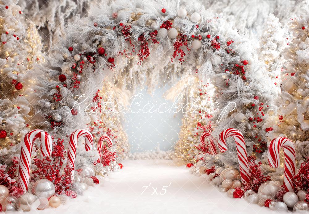 Kate Weihnachten Zuckerstangen Winterwald Weiß Hintergrund Entworfen von Patty Roberts