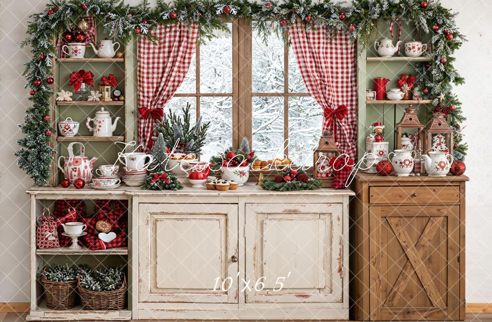 Kate Weihnachten Fenster Cabinet Rustikal Fleece Hintergrund Entworfen von Emetselch - Kate Backdrop.de
