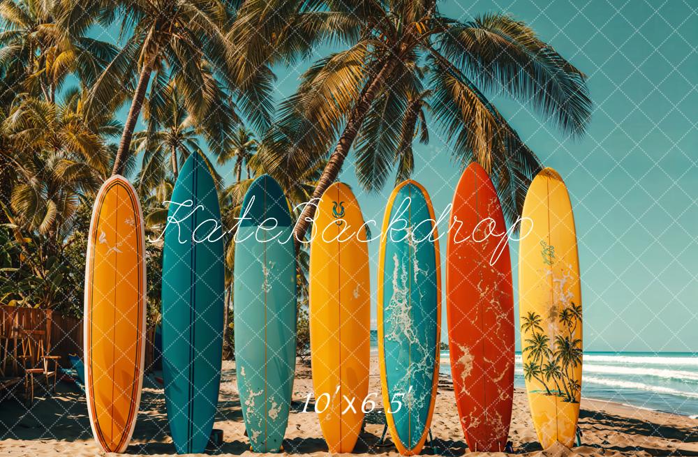 Kate Sommer Surfbretter Palmen Blau Fleece Hintergrund Entworfen von Emetselch - Kate Backdrop.de