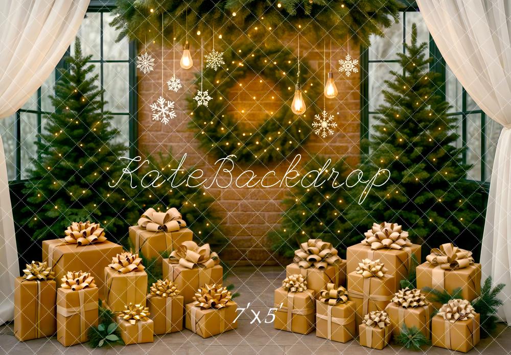 Kate Weihnachten Geschenke Tannen Lichter Warm Hintergrund Entworfen von Mini MakeBelieve - Kate Backdrop.de