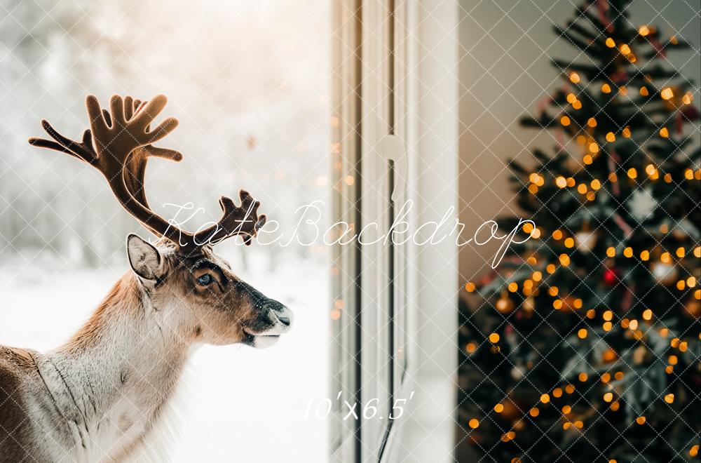 Kate Weihnachten Rentier Tannenbaum Warmlicht Hintergrund Entworfen von Kerry Anderson