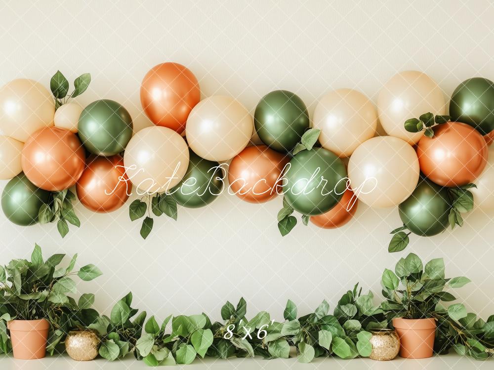 Kate Geburtstag Luftballons Blattdeko Neutral Hintergrund Entworfen von Patty Roberts - Kate Backdrop.de