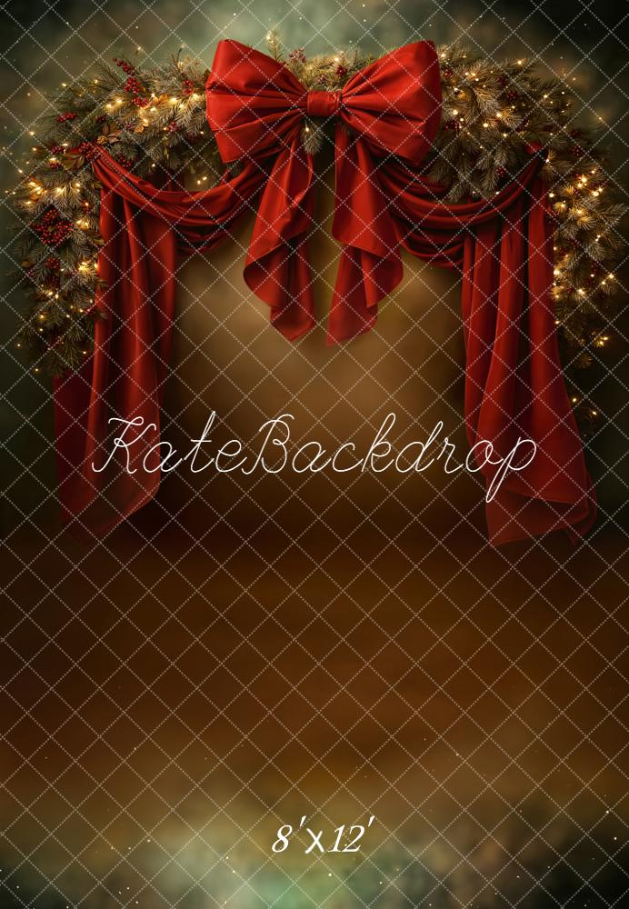 Kate Weihnachten Tannenzweige Rote Schleife Braun Hintergrund Entworfen von Chain - Kate Backdrop.de
