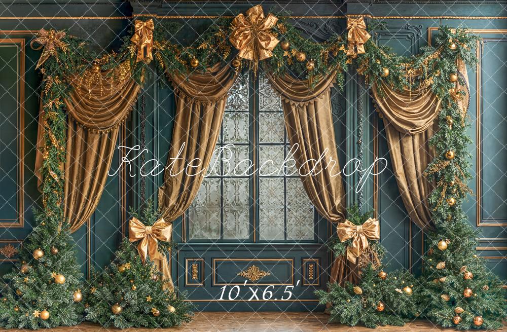 Kate Weihnachten Tannenzweige Gold Vintage Fleece Hintergrund Entworfen von Emetselch - Kate Backdrop.de