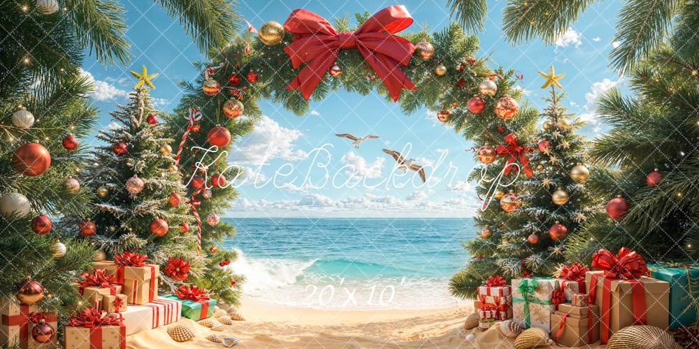 Kate Weihnachten Strand Tannenbaum Geschenke Hintergrund Entworfen von Emetselch - Kate Backdrop.de