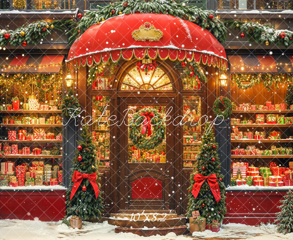 Kate Weihnachten Geschenkeladen Girlande Rot Hintergrund Entworfen von Chain - Kate Backdrop.de