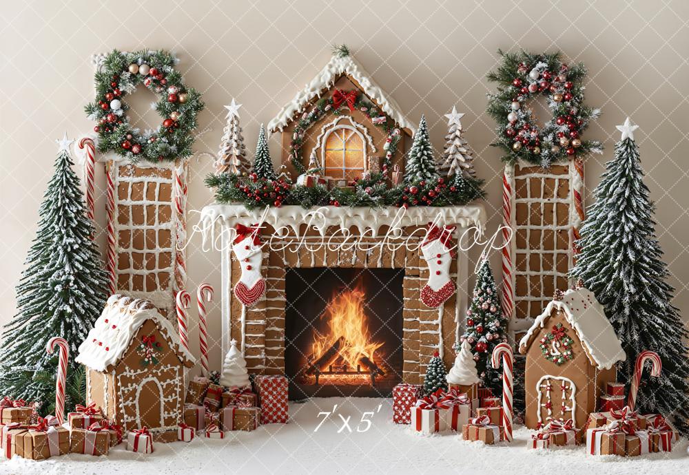 Kate Weihnachten Lebkuchenhaus Kamin Schnee Hintergrund Entworfen von Emetselch - Kate Backdrop.de