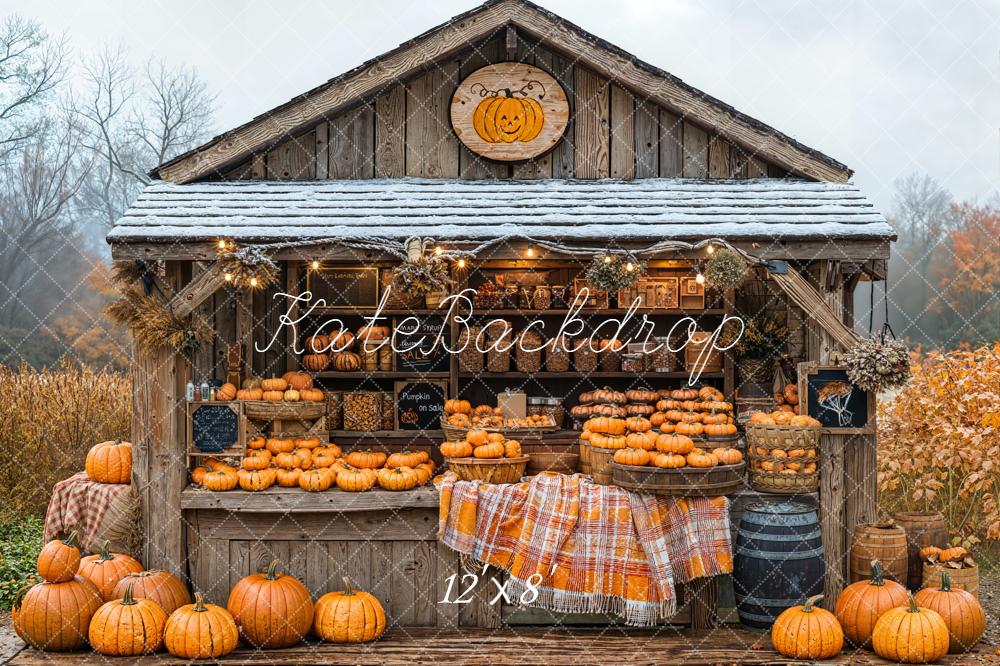 Kate Herbst Kürbisse Holzhütte Rustikal Hintergrund Entworfen von Emetselch - Kate Backdrop.de