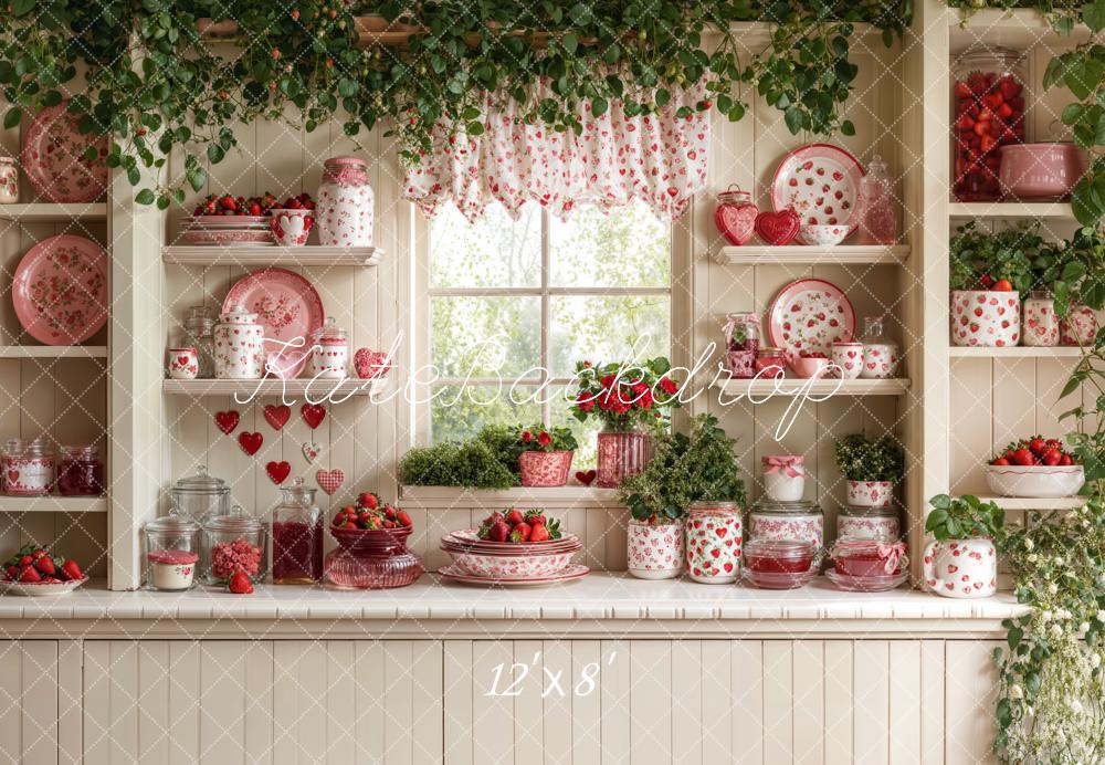Kate Küche Erdbeeren Geschirr Romantisch Fleece Hintergrund Entworfen von Emetselch - Kate Backdrop.de