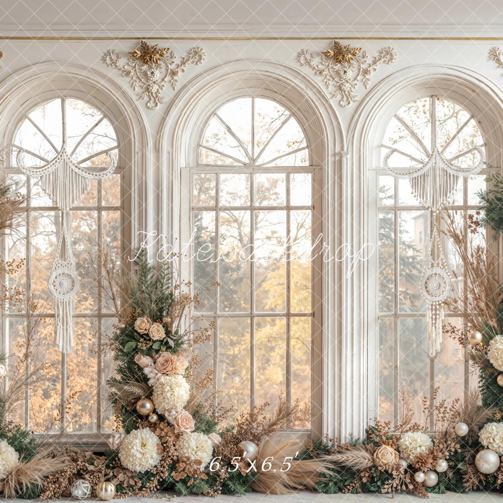 Kate Weihnachten Fenster Girlande Creme Gold Hintergrund Entworfen von Emetselch - Kate Backdrop.de