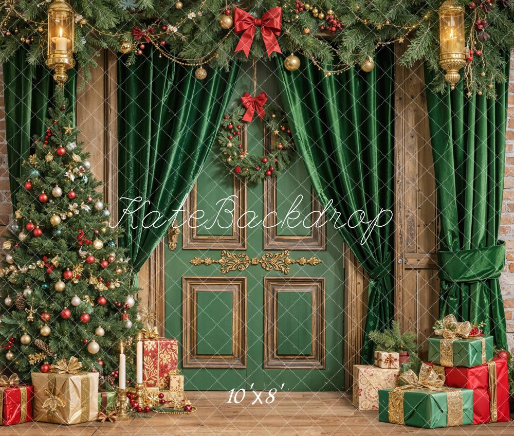 Kate Weihnachten Geschenke Tannenbaum Grün Fleece Hintergrund Entworfen von Emetselch - Kate Backdrop.de
