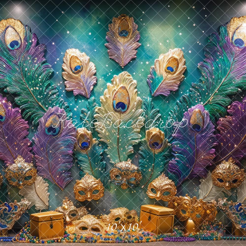 Kate Karneval Pfauenfedern Masken Bunt Hintergrund Entworfen von Mini MakeBelieve