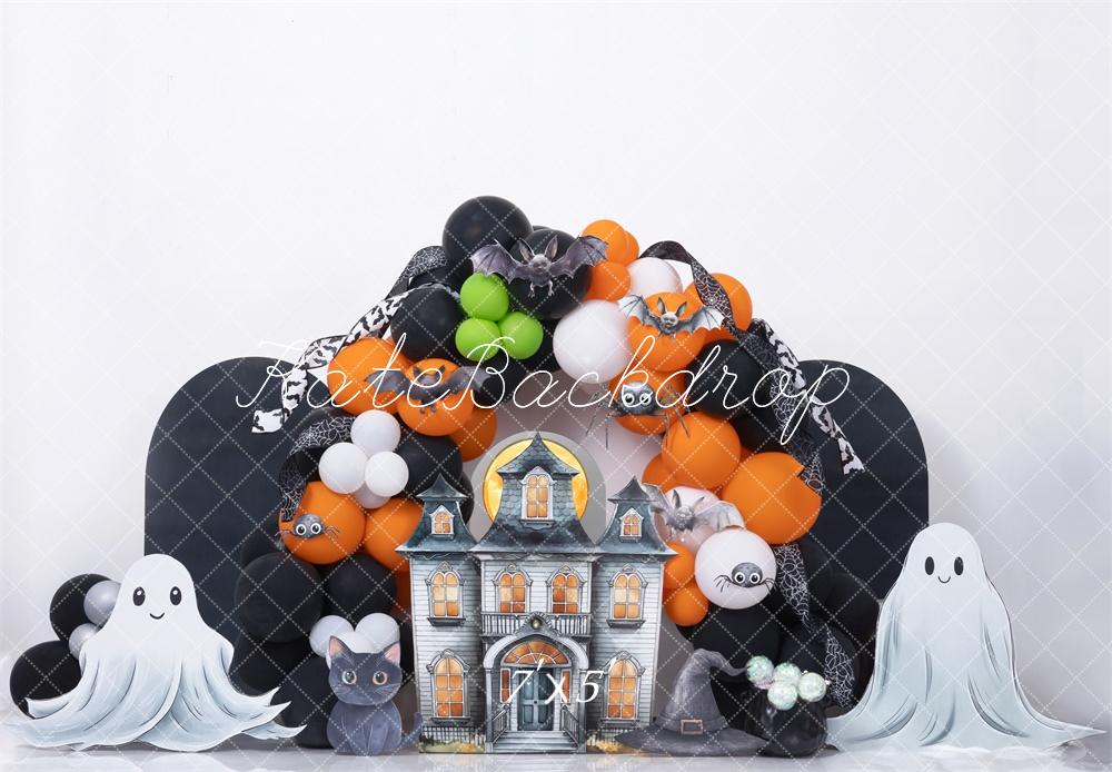 Kate Halloween Spukhaus Ballons Cartoon Hintergrund Entworfen von Mini MakeBelieve - Kate Backdrop.de