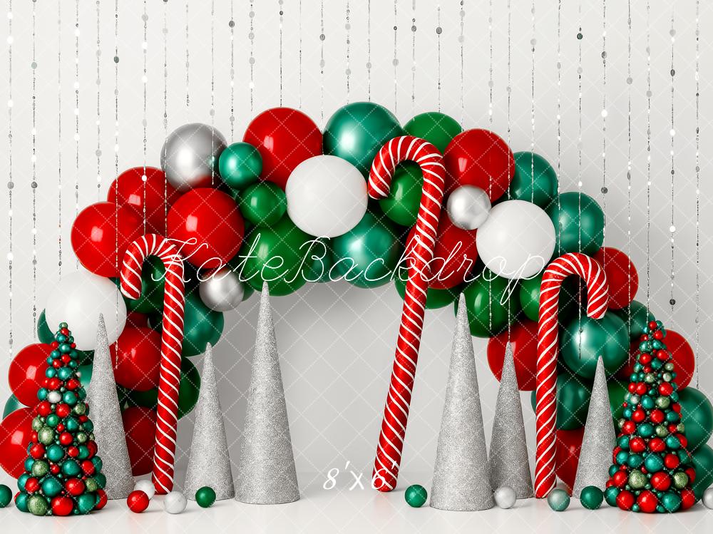 Kate Weihnachten Luftballons Zuckerstangen Glitzer Hintergrund Entworfen von Patty Roberts - Kate Backdrop.de