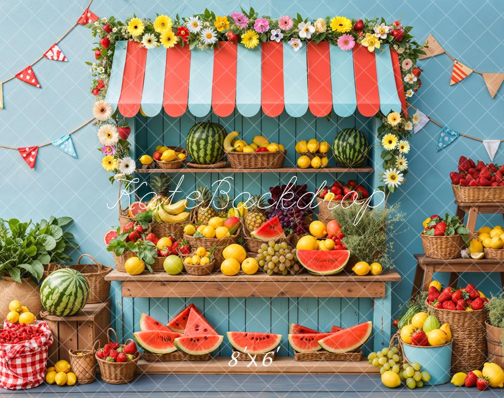 Kate Sommer Marktstand Früchte Bunt Fleece Hintergrund Entworfen von Emetselch - Kate Backdrop.de