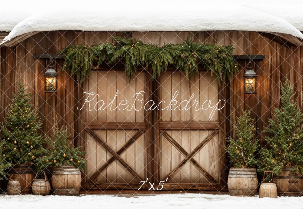 Kate Weihnachten Scheune Tannen Braun Hintergrund Entworfen von Emetselch - Kate Backdrop.de
