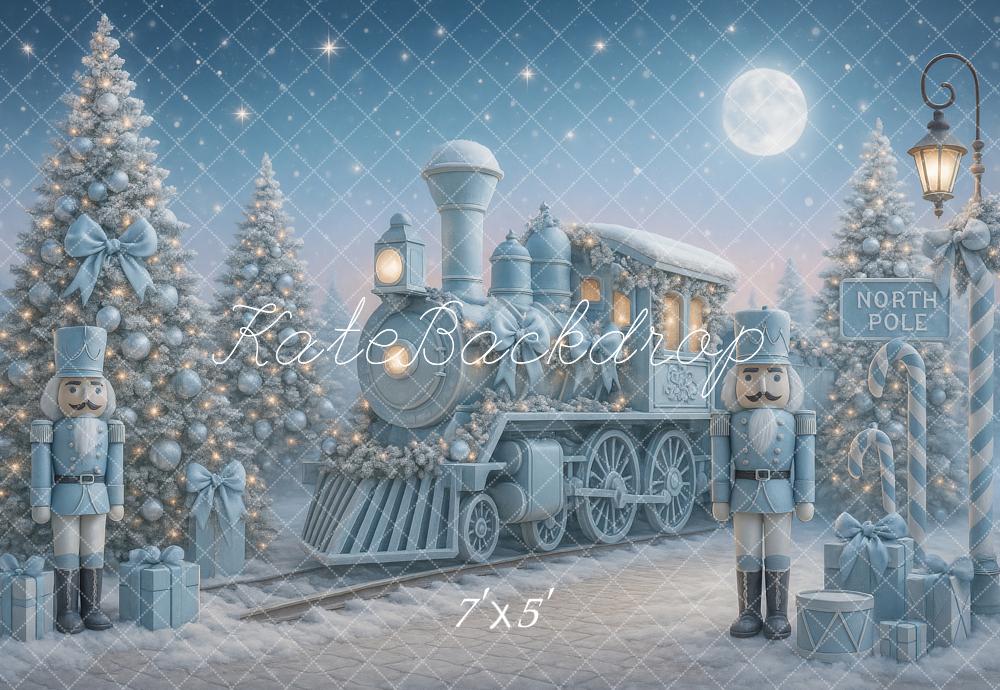 Kate Weihnachten Eisenbahn Nussknacker Blau Hintergrund Entworfen von Ashley Paul
